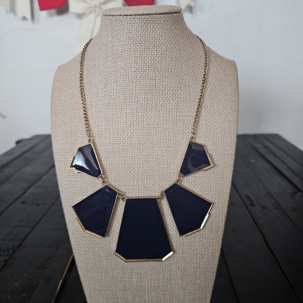 Etc! Gold and Navy Chunky Statement Necklace Y2K Unique Funky Party Jewelry